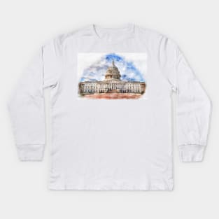 United States Capitol in Washington DC Watercolor Pastel - 03 Kids Long Sleeve T-Shirt